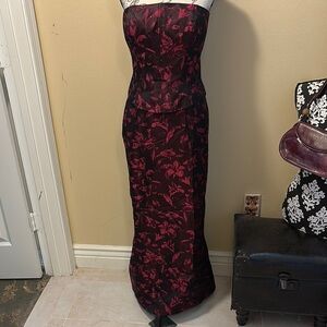 David Meister 2-Pc Brocade, Strapless Bustier crystals top, tulip maxi skirt set